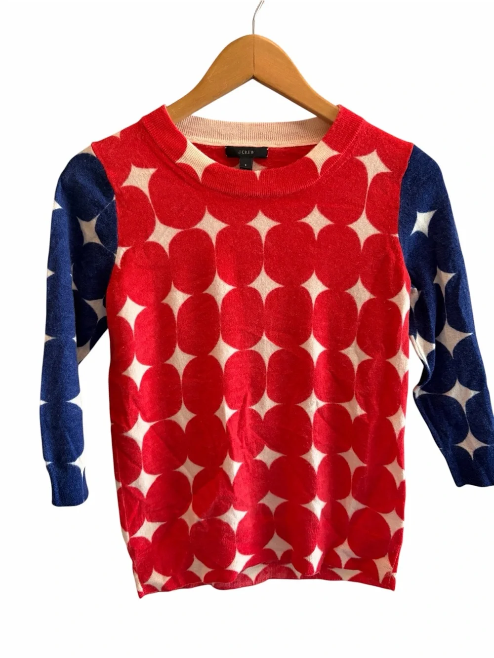 J. Crew Tippi Pop Art Sweater Red White Blue Merino Lightweight